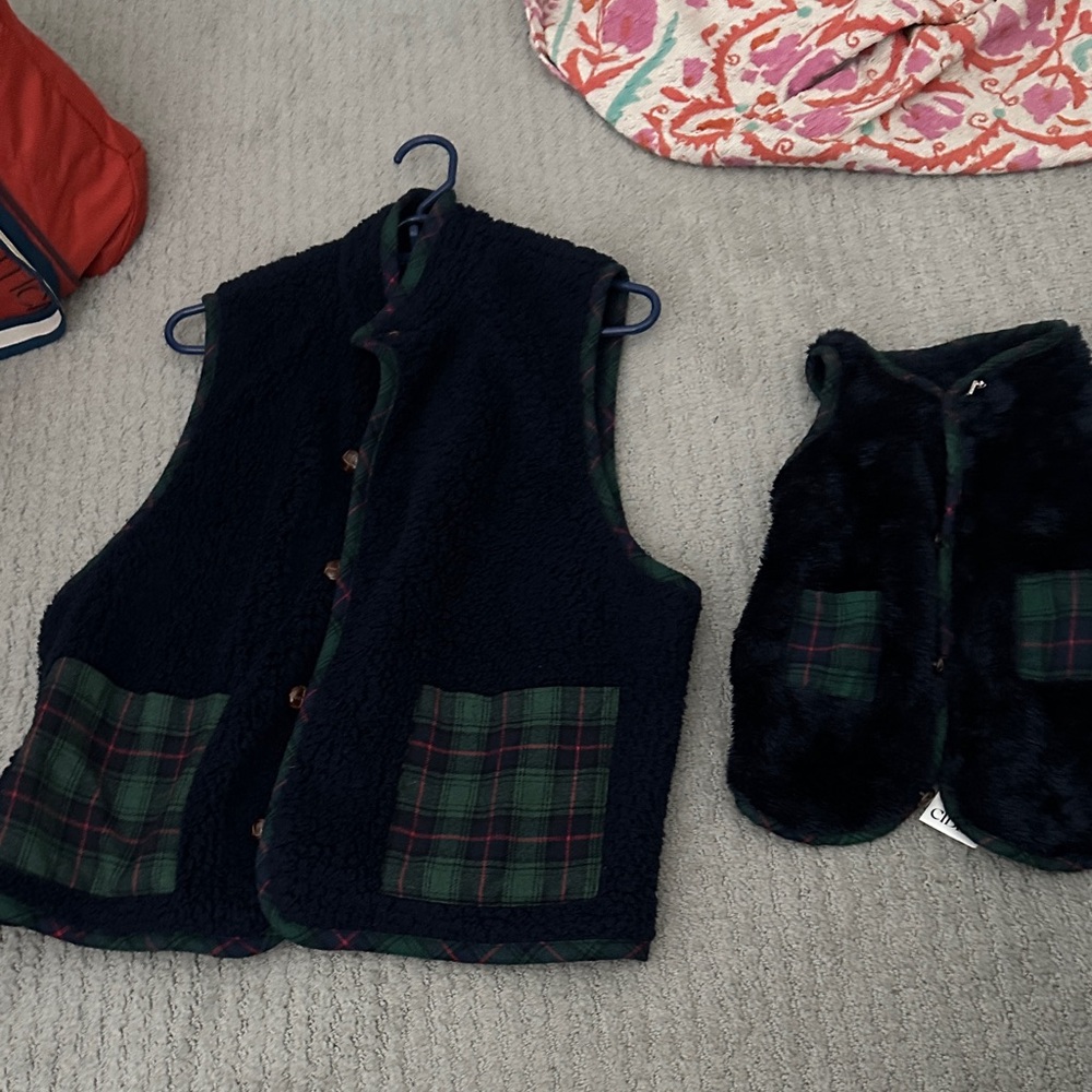 Cider Human and Dog Matching Plaid and Fleece Vest Set